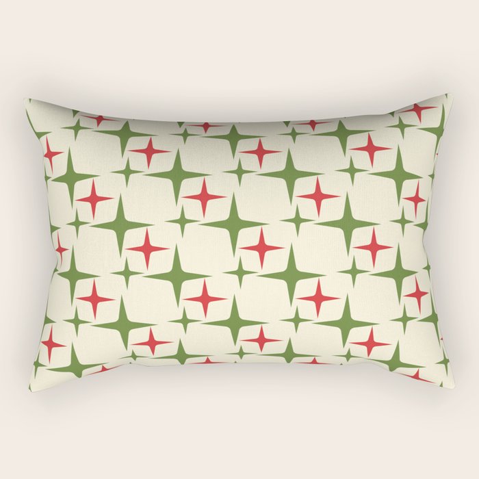 Atomic Christmas Mid Century Modern Stars Retro Xmas Red Green and Cream Pattern Rectangular Pillow Gallery Image 2