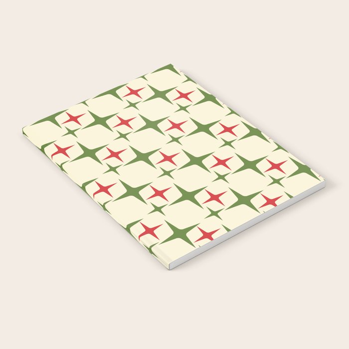 Atomic Christmas Mid Century Modern Stars Retro Xmas Red Green and Cream Pattern Notebook Gallery Image 2