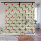 Atomic Christmas Mid Century Modern Stars Retro Xmas Red Green and Cream Pattern Wall Mural Gallery Image 1