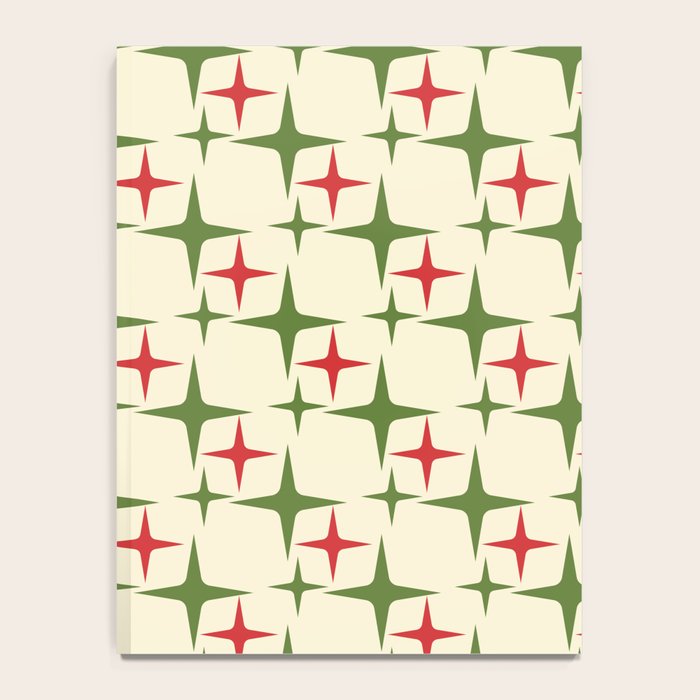 Atomic Christmas Mid Century Modern Stars Retro Xmas Red Green and Cream Pattern Notebook Gallery Image 4