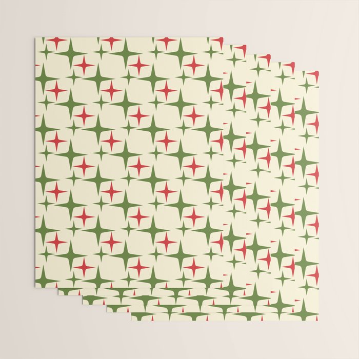 Atomic Christmas Mid Century Modern Stars Retro Xmas Red Green and Cream Pattern Wrapping Paper Gallery Image 3