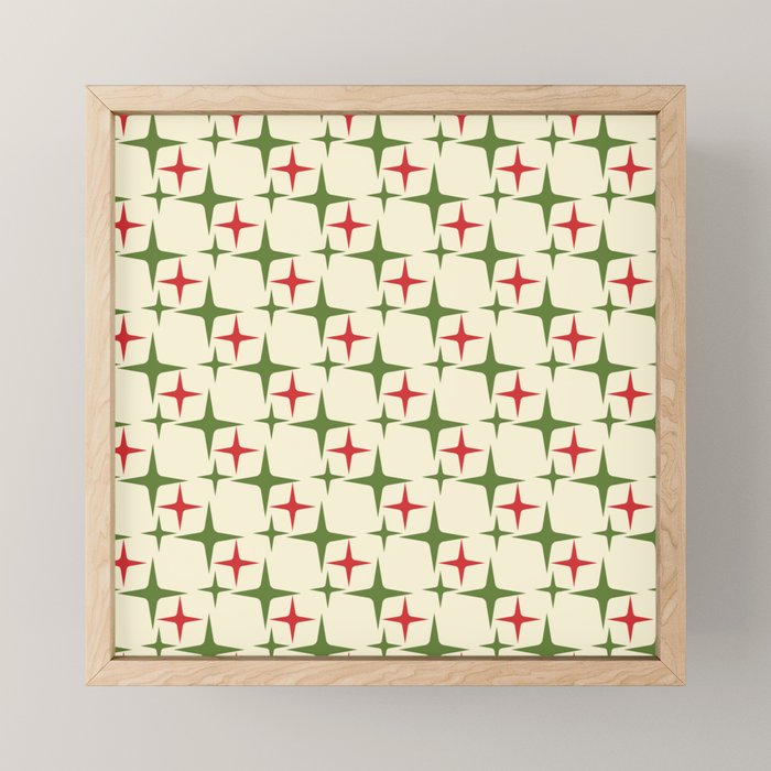 Atomic Christmas Mid Century Modern Stars Retro Xmas Red Green and Cream Pattern Mini Art Print Gallery Image 1