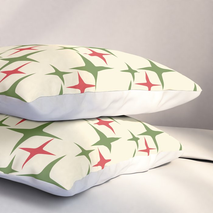 Atomic Christmas Mid Century Modern Stars Retro Xmas Red Green and Cream Pattern Pillow Sham Gallery Image 3