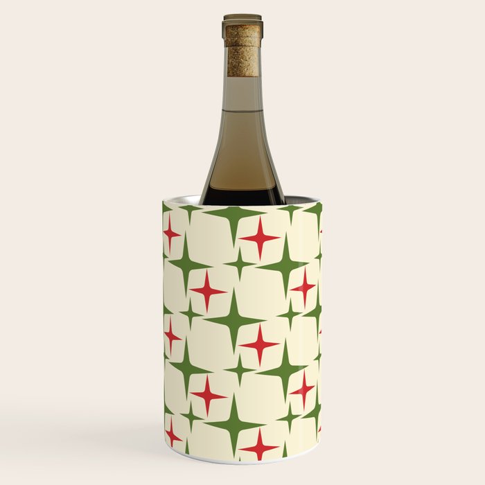 Atomic Christmas Mid Century Modern Stars Retro Xmas Red Green and Cream Pattern Wine Chiller Gallery Image 1