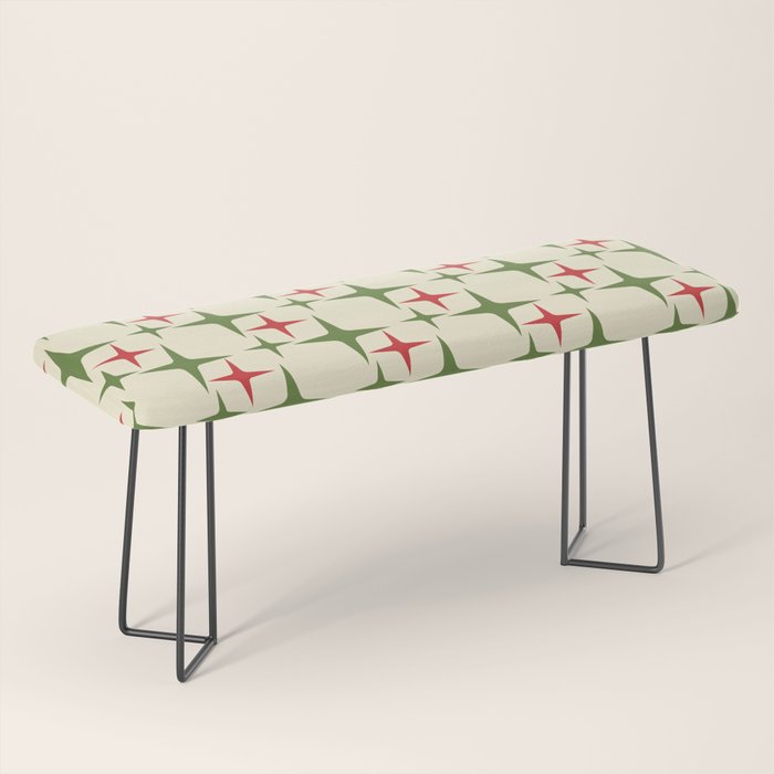 Atomic Christmas Mid Century Modern Stars Retro Xmas Red Green and Cream Pattern Bench Gallery Image 1