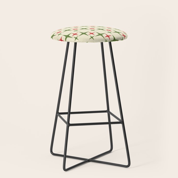 Atomic Christmas Mid Century Modern Stars Retro Xmas Red Green and Cream Pattern Stool Gallery Image 1