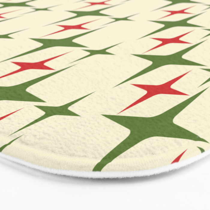 Atomic Christmas Mid Century Modern Stars Retro Xmas Red Green and Cream Pattern Bath Mat Gallery Image 3