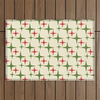 Atomic Christmas Mid Century Modern Stars Retro Xmas Red Green and Cream Pattern Outdoor Rug Gallery Image 1
