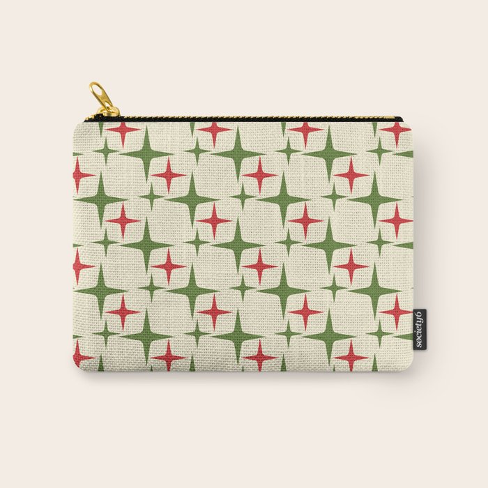 Atomic Christmas Mid Century Modern Stars Retro Xmas Red Green and Cream Pattern Carry All Pouch Gallery Image 1