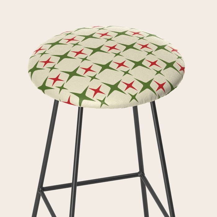 Atomic Christmas Mid Century Modern Stars Retro Xmas Red Green and Cream Pattern Stool Gallery Image 2