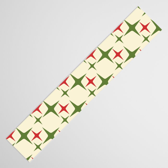 Atomic Christmas Mid Century Modern Stars Retro Xmas Red Green and Cream Pattern Table Runner Gallery Image 3