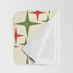 Atomic Christmas Mid Century Modern Stars Retro Xmas Red Green and Cream Pattern Throw Blanket Gallery Image 3
