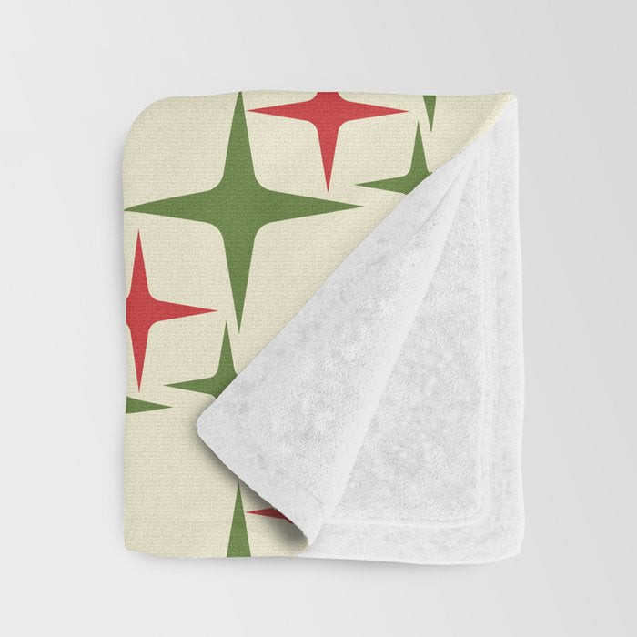 Atomic Christmas Mid Century Modern Stars Retro Xmas Red Green and Cream Pattern Throw Blanket Gallery Image 3