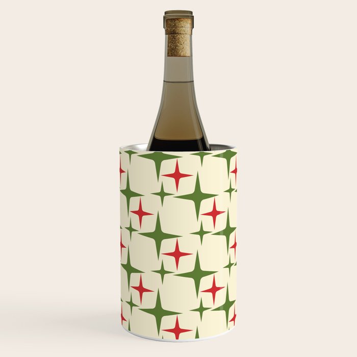 Atomic Christmas Mid Century Modern Stars Retro Xmas Red Green and Cream Pattern Wine Chiller Gallery Image 3