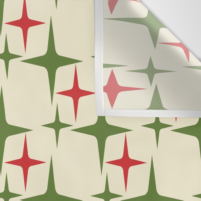 Atomic Christmas Mid Century Modern Stars Retro Xmas Red Green and Cream Pattern Wall Tapestry Gallery Image 3