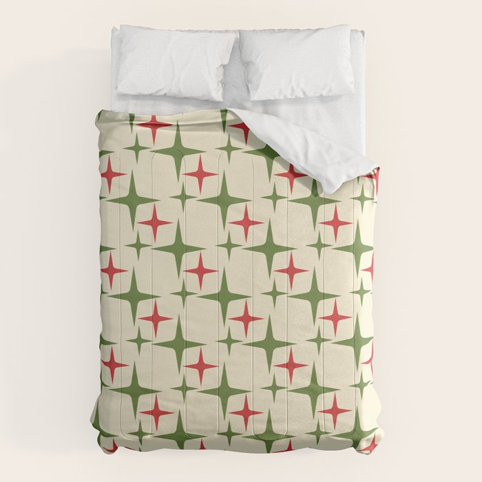 Atomic Christmas Mid Century Modern Stars Retro Xmas Red Green and Cream Pattern Comforter Gallery Image 6