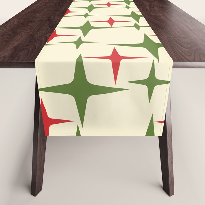 Atomic Christmas Mid Century Modern Stars Retro Xmas Red Green and Cream Pattern Table Runner Gallery Image 1