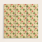 Atomic Christmas Mid Century Modern Stars Retro Xmas Red Green and Cream Pattern Wood Wall Art Gallery Image 1
