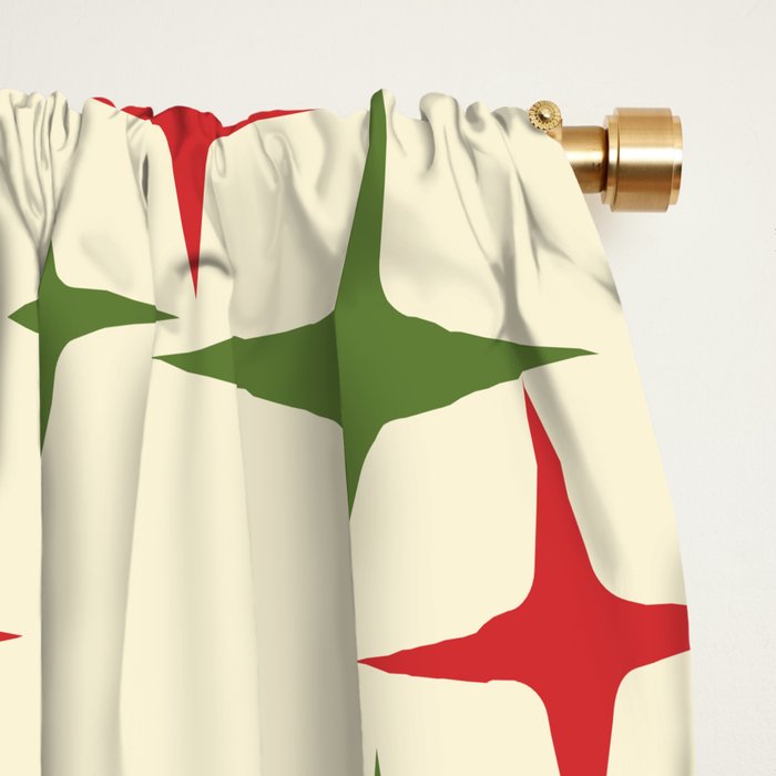 Atomic Christmas Mid Century Modern Stars Retro Xmas Red Green and Cream Pattern Window Curtain Gallery Image 2