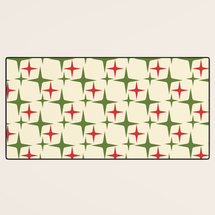 Atomic Christmas Mid Century Modern Stars Retro Xmas Red Green and Cream Pattern Desk Mat Gallery Image 3