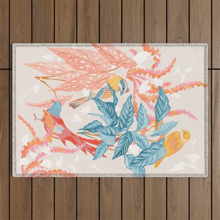 Birds and Plants Outdoor Rug Gallery Image 1
