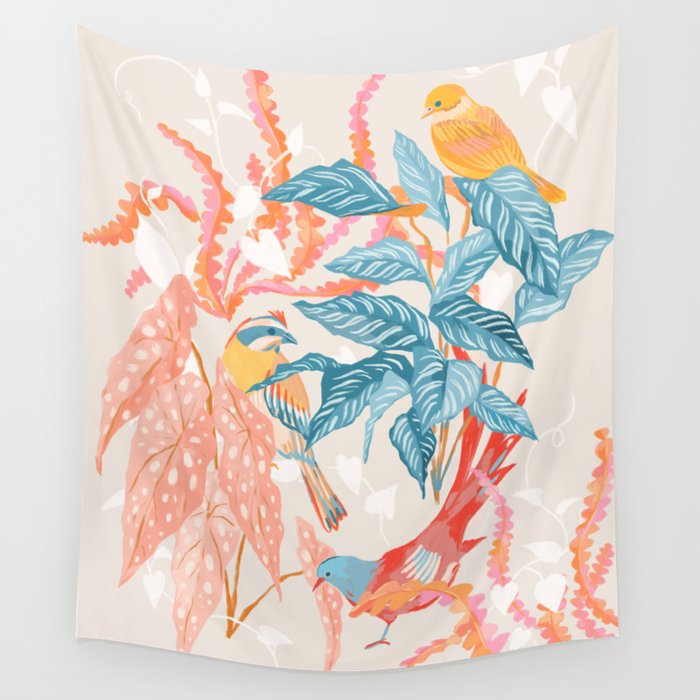 Birds and Plants Wall Tapestry Gallery Image 1