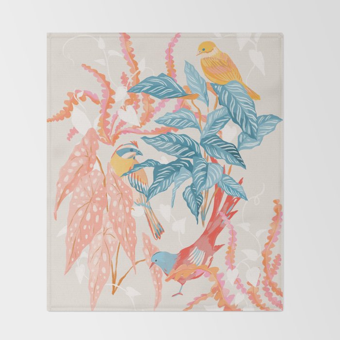 Birds and Plants Throw Blanket Gallery Image 2