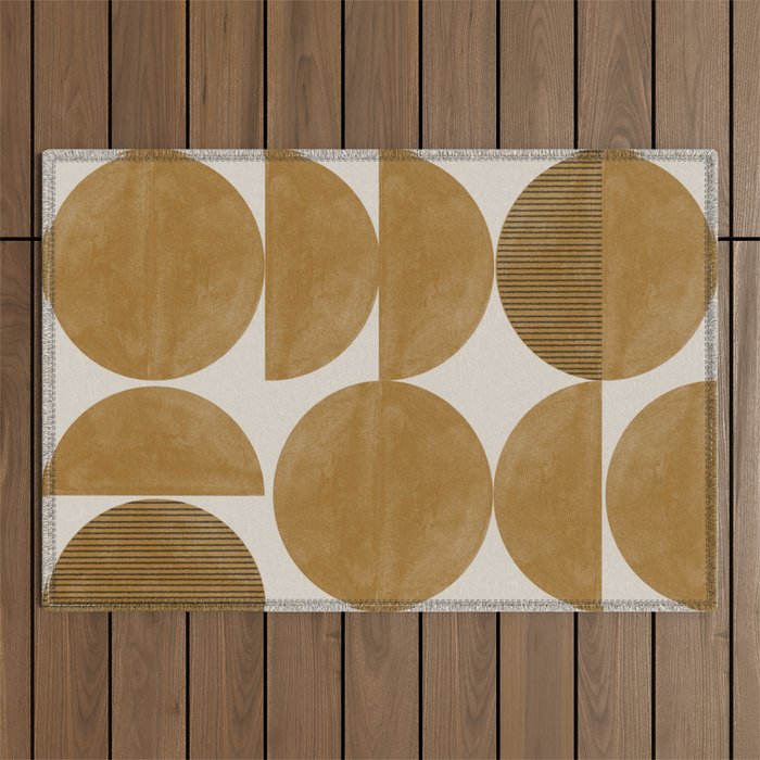 Mid Century Modern Mustard Graphic Outdoor Rug Gallery Image 1