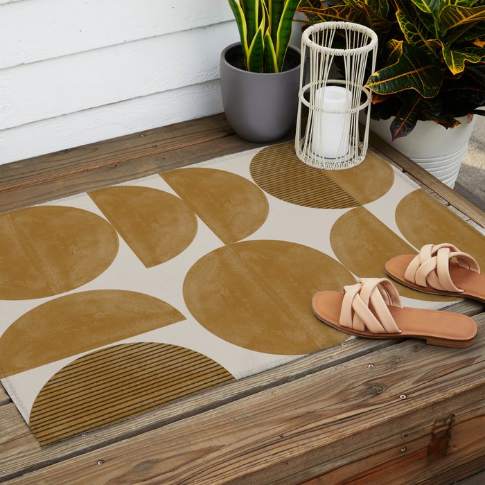 Mid Century Modern Mustard Graphic Outdoor Rug Gallery Image 2