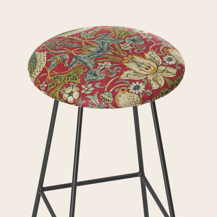 William Morris Vintage Strawberry Thief Red Crimson Slate Stool Gallery Image 2