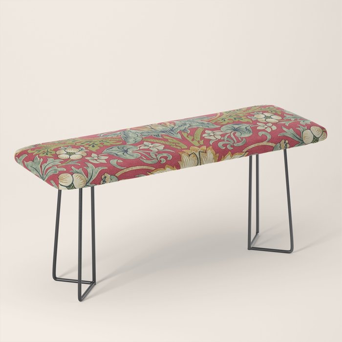 William Morris Vintage Strawberry Thief Red Crimson Slate Bench Gallery Image 1