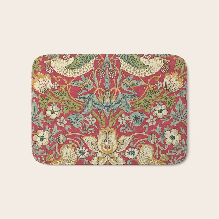 William Morris Vintage Strawberry Thief Red Crimson Slate Bath Mat Gallery Image 1