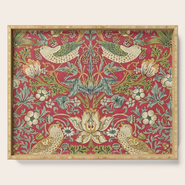 William Morris Vintage Strawberry Thief Red Crimson Slate Serving Tray Gallery Image 1