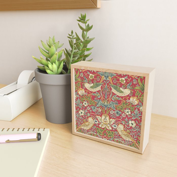 William Morris Vintage Strawberry Thief Red Crimson Slate Mini Art Print Gallery Image 2