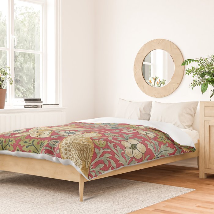 William Morris Vintage Strawberry Thief Red Crimson Slate Duvet Cover Gallery Image 2