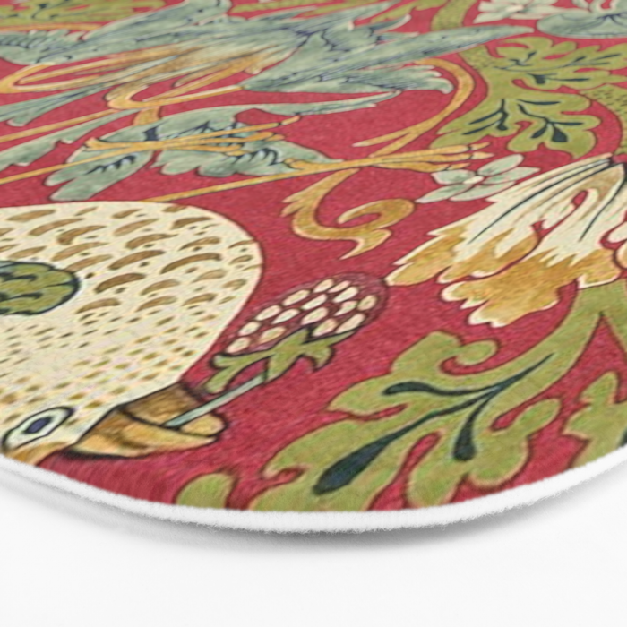 William Morris Vintage Strawberry Thief Red Crimson Slate Bath Mat Gallery Image 3