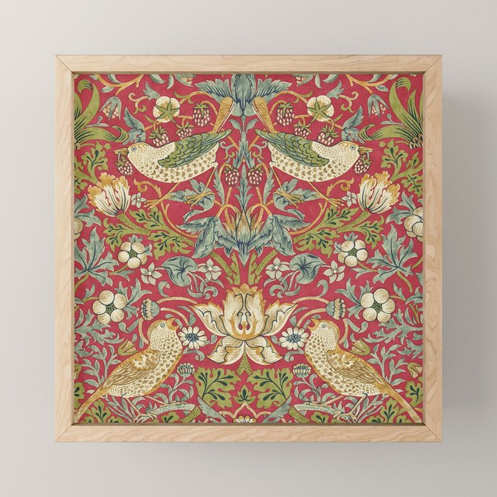 William Morris Vintage Strawberry Thief Red Crimson Slate Mini Art Print Gallery Image 1