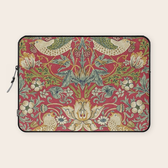 William Morris Vintage Strawberry Thief Red Crimson Slate Laptop Sleeve Gallery Image 1