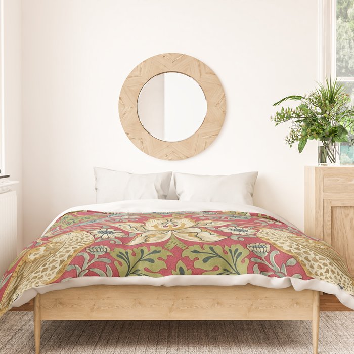 William Morris Vintage Strawberry Thief Red Crimson Slate Duvet Cover Gallery Image 3