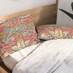 William Morris Vintage Strawberry Thief Red Crimson Slate Pillow Sham Gallery Image 2