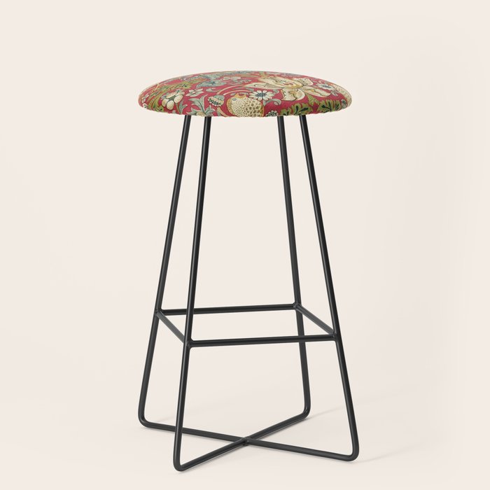 William Morris Vintage Strawberry Thief Red Crimson Slate Stool Gallery Image 1