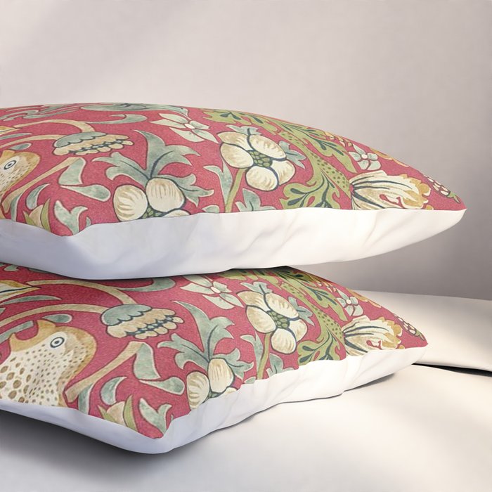 William Morris Vintage Strawberry Thief Red Crimson Slate Pillow Sham Gallery Image 3