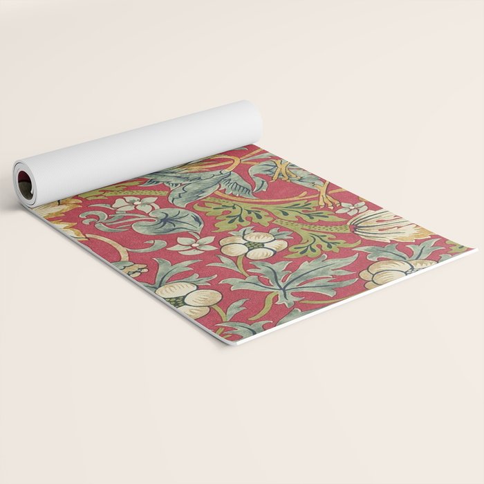 William Morris Vintage Strawberry Thief Red Crimson Slate Yoga Mat Gallery Image 2