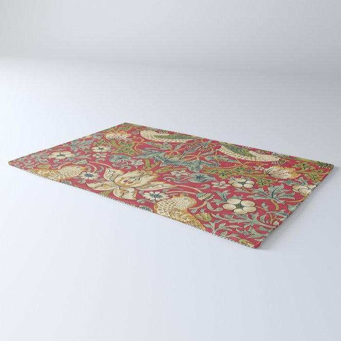William Morris Vintage Strawberry Thief Red Crimson Slate Rug Gallery Image 3