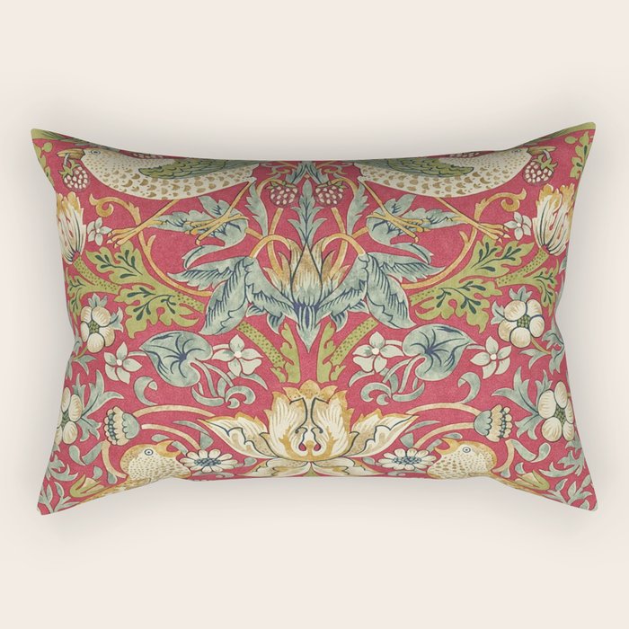 William Morris Vintage Strawberry Thief Red Crimson Slate Rectangular Pillow Gallery Image 2