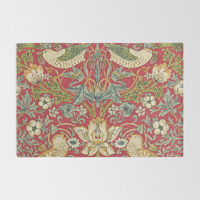 William Morris Vintage Strawberry Thief Red Crimson Slate Rug Gallery Image 2