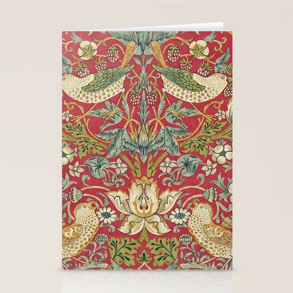 William Morris Vintage Strawberry Thief Red Crimson Slate Stationery Card Gallery Image 1