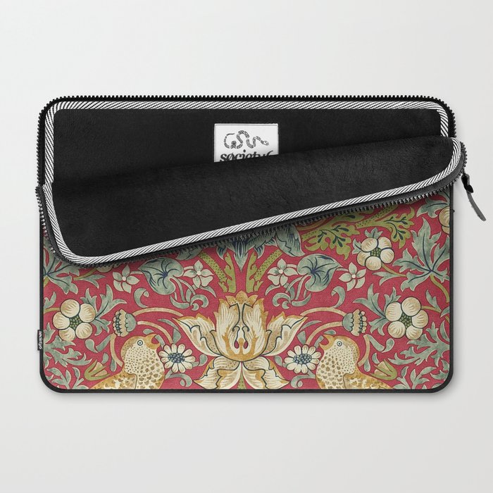 William Morris Vintage Strawberry Thief Red Crimson Slate Laptop Sleeve Gallery Image 2