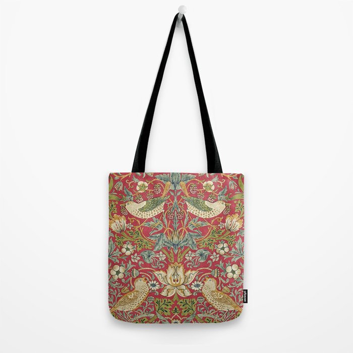 William Morris Vintage Strawberry Thief Red Crimson Slate Tote Bag Gallery Image 2