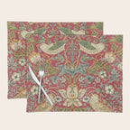 William Morris Vintage Strawberry Thief Red Crimson Slate Placemat Gallery Image 1